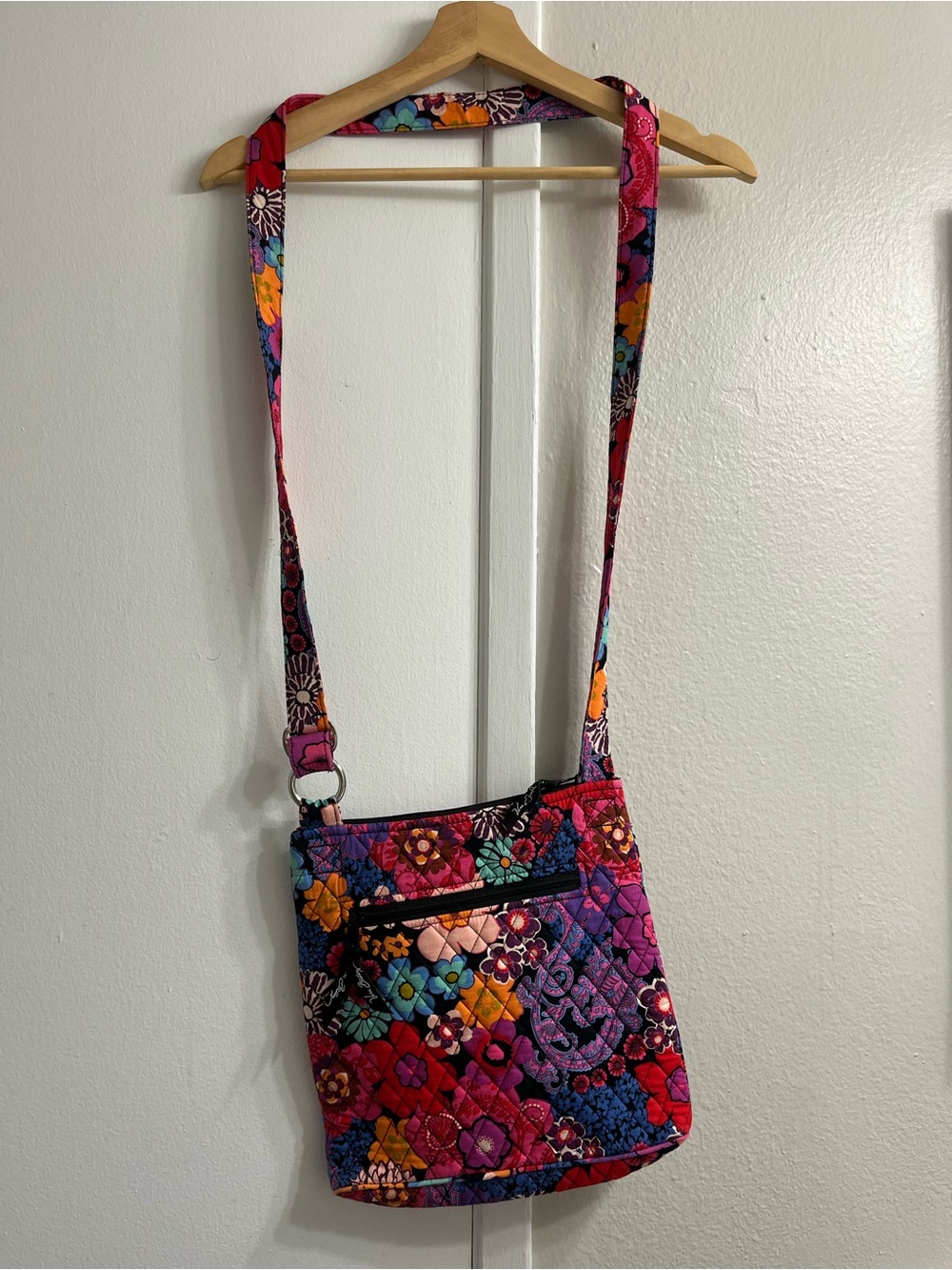 Quilted Floral Crossbody Bag in Multi Pink